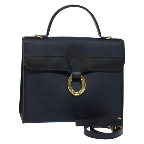 DIOR Trotter Canvas Hand Bag Pvc Leather Gold Navy - Picture 1 of 12